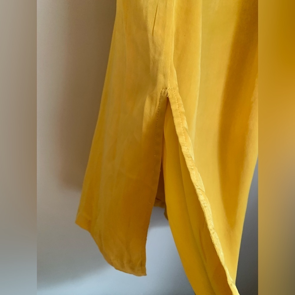 J.O.A. Mustard yellow Slip Midi Dress Spaghetti Strap faux wrap size small - Picture 3 of 10
